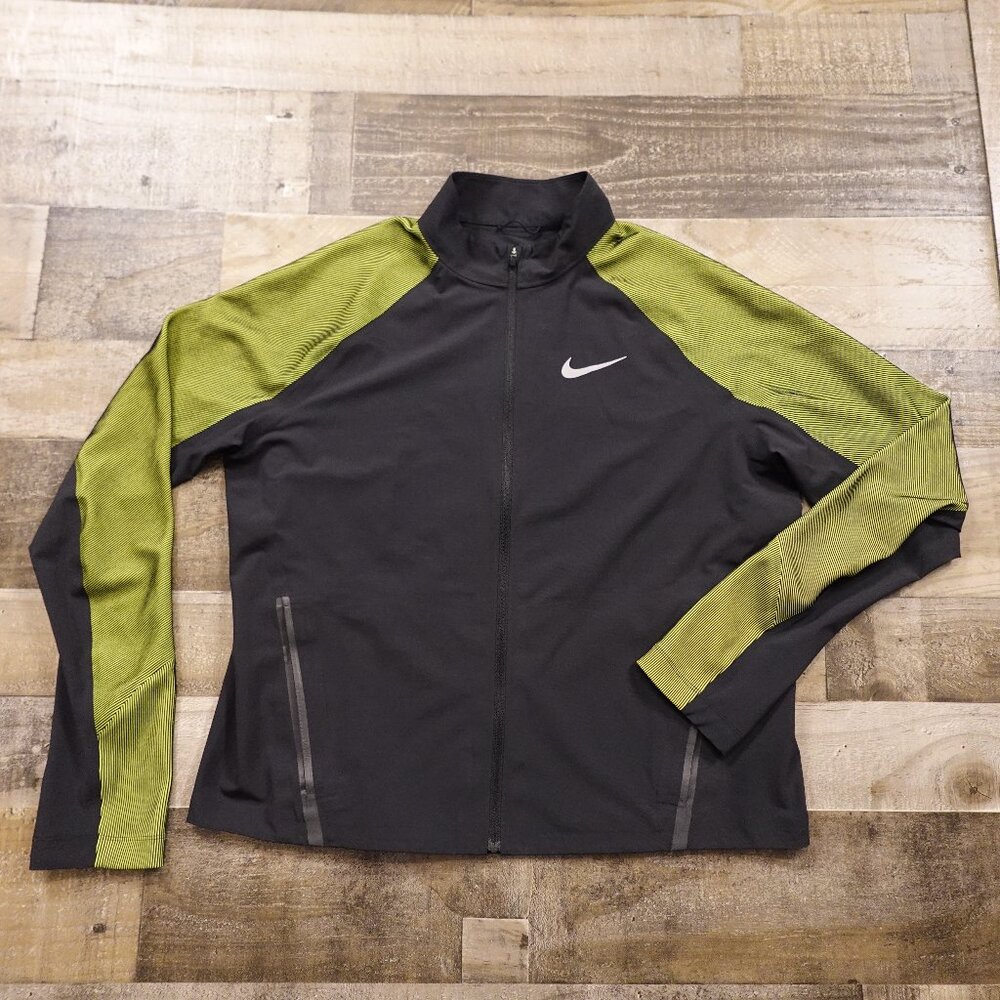 Nike Dri-FIT Stadium Running Jacket Women’s Large Black Green‎ Reflective